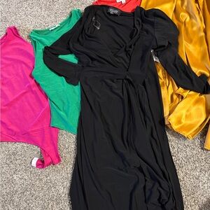 MIXED LOT BODY SUIT SATIN DRESS SHIRT Essentials Black Long Sleeve Dress MEDIUM